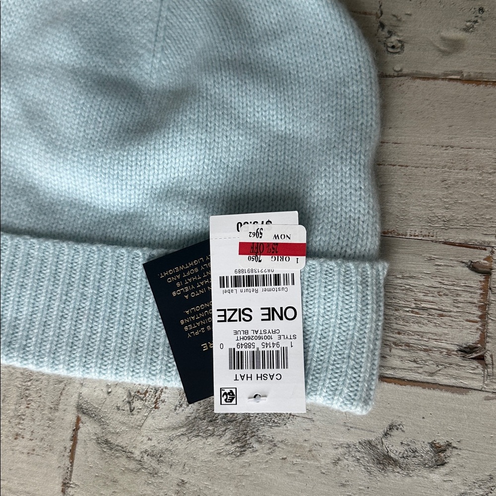 Charter Club Crystal Blue Cashmere Beanie - Picture 3 of 3
